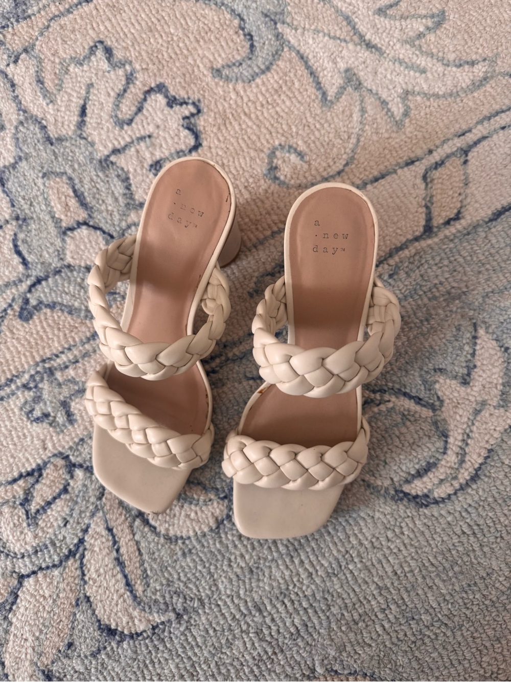 A new day Cream Braided Double-Strap Mule Sandals. Size 7